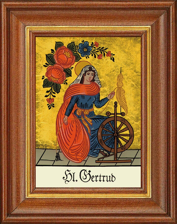 Hinterglasbild - heilige gertrud - patronatsbild taufe namenspatron 12,7x16