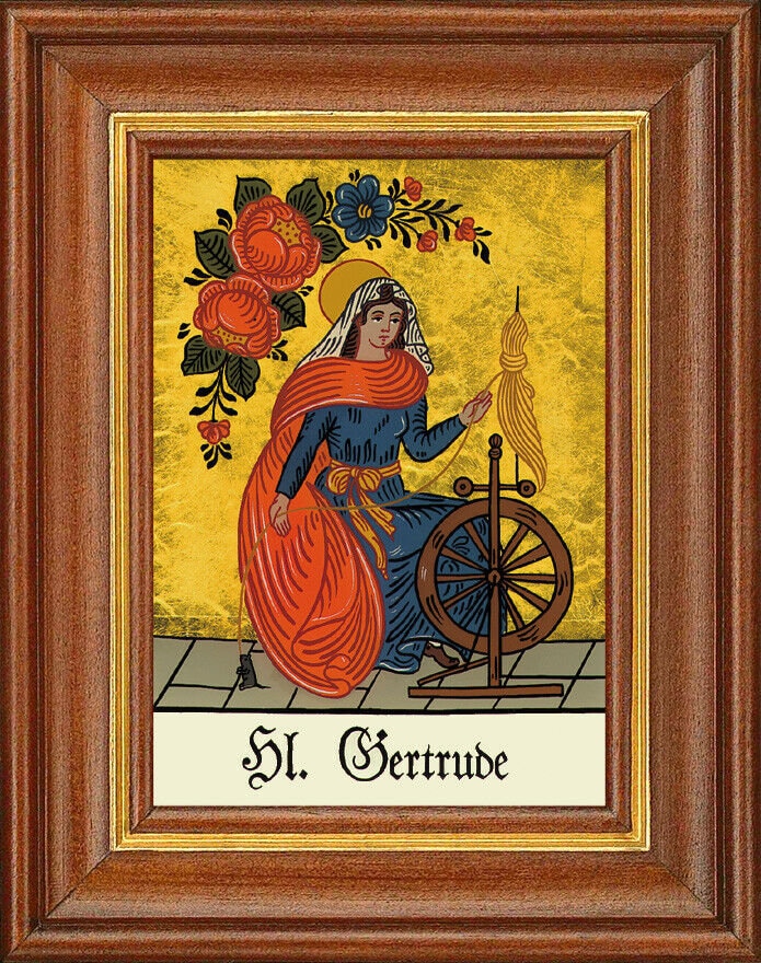 Hinterglasbild - heilige gertrude - patronatsbild taufe namenspatron 12,7x16