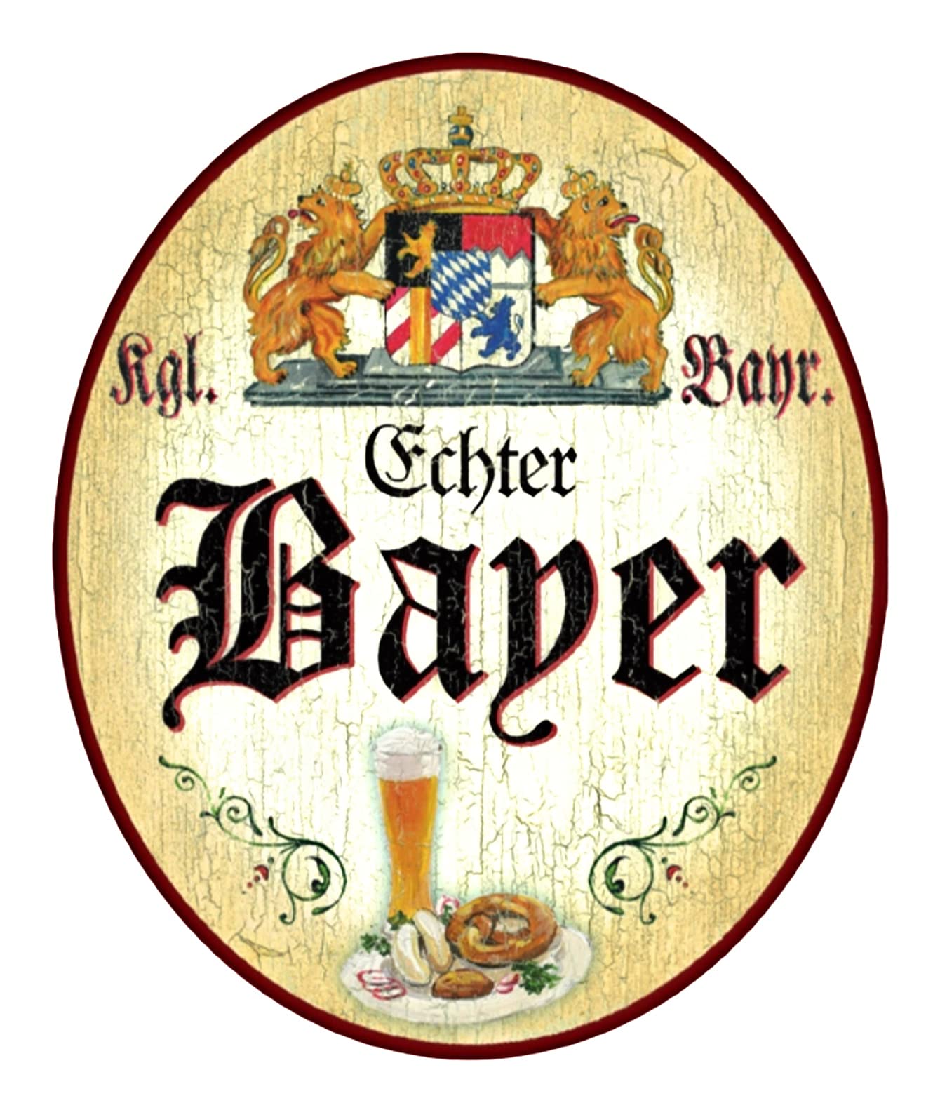 Generisch Königlich geprüfter Echter Bayer Türschild 14x17 cm Holz antiker Stil