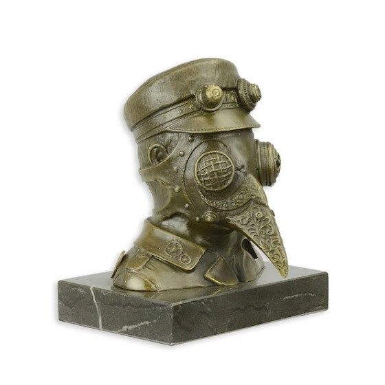 Bronze Skulptur auf Marmor Block Steampunk Pest Arzt H 13 L 9,9 NLBX-16