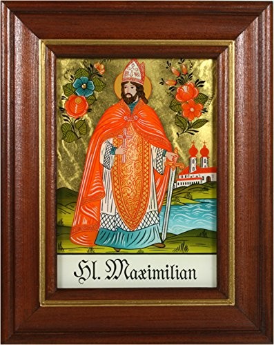 Hinterglaswerkstätten - Hinterglasbild/Patronatsbild Hl. Maximilian mit braun