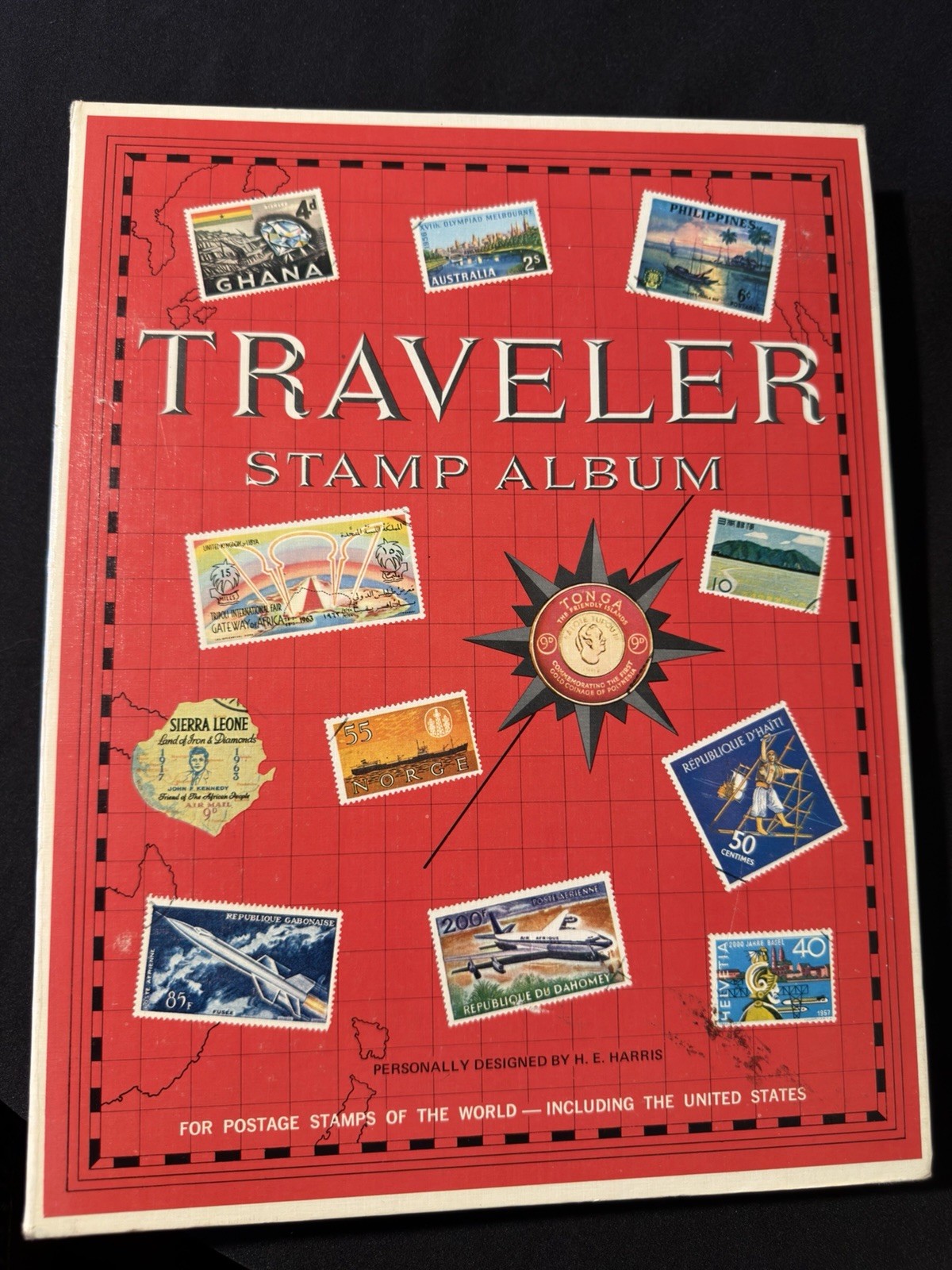 Vintage H.E. Harris Traveler Stamp Album World Collection China Canada USA