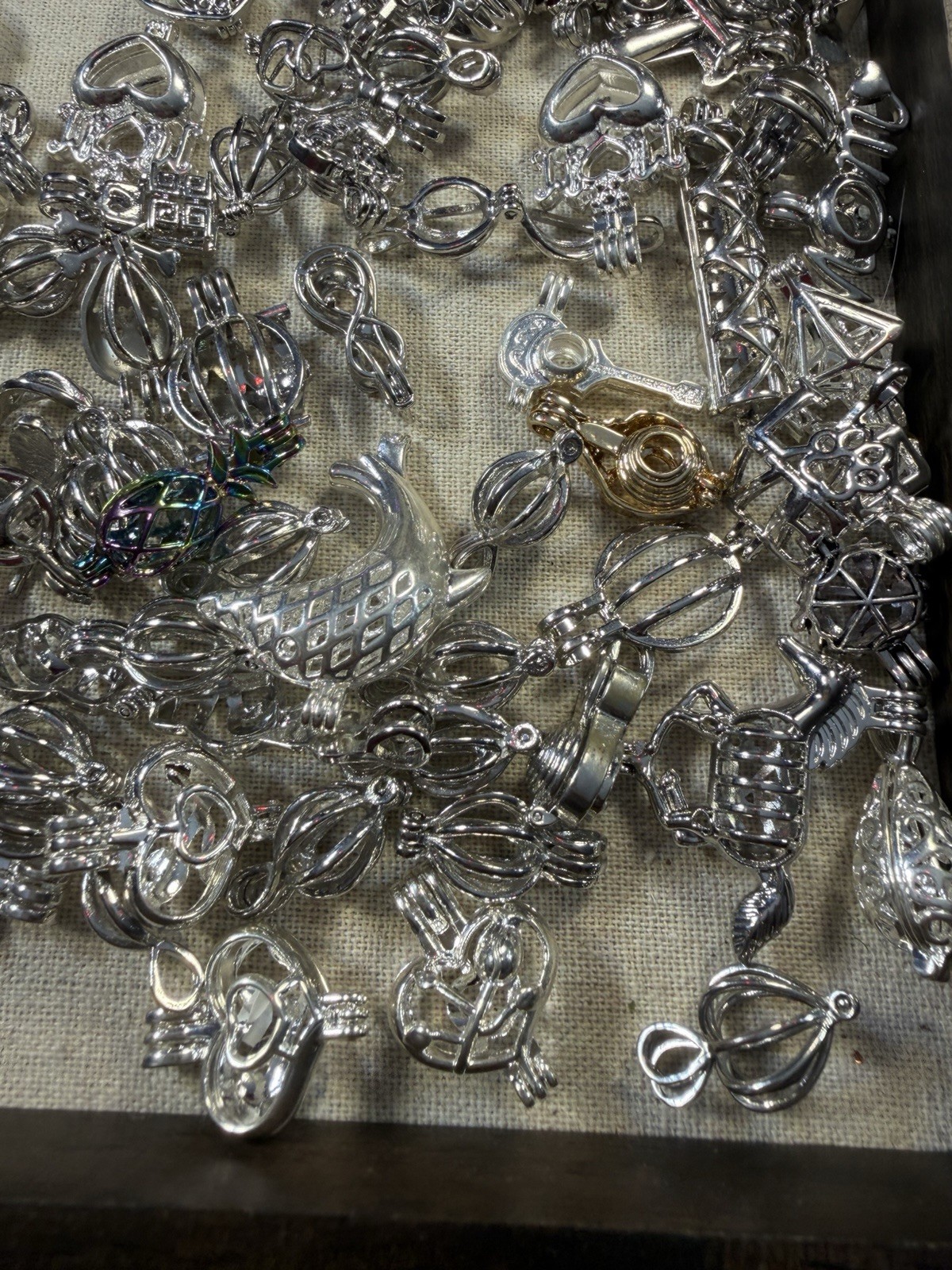 Jewelry Making Supplies Lot Silver Tone Cages Charms Pendants Craft Parts