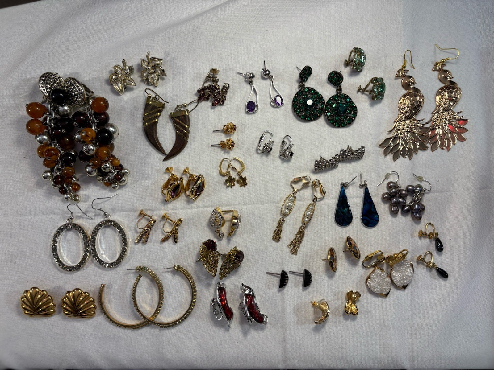 Large Vintage Earring Lot Clip On & Pierced Costume Jewelry Mixed Styles