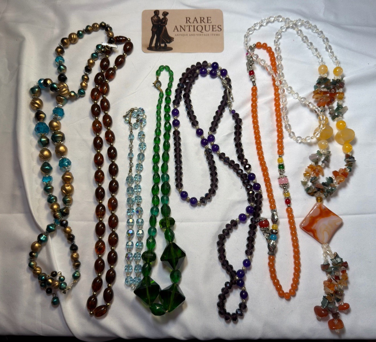 Vintage Beaded Necklace Lot 7pc Faux Stone Glass Crystal Costume Jewelry - As Is